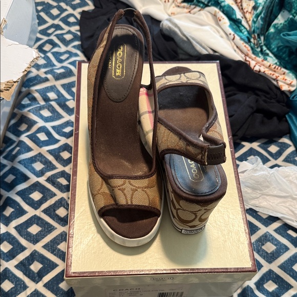 Coach Women's Tan and Brown Sydney Wedges - Picture 1 of 4